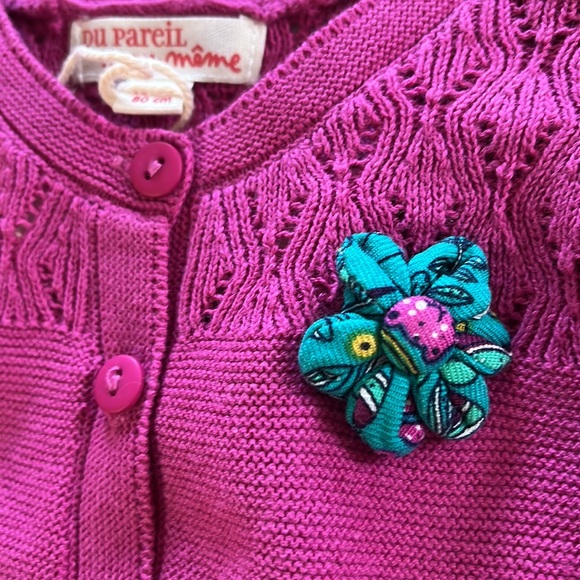 Pointelle fuschia button down cardigan - Picture 2 of 3